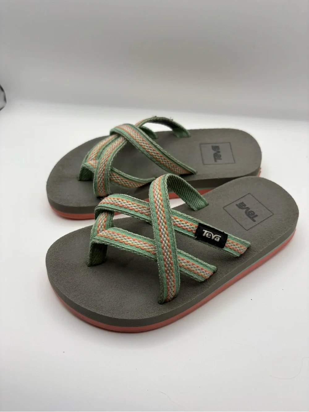 Teva Kids Olive Green and Coral Cross-Strap Sandals